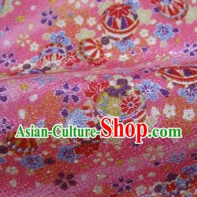 Asian Traditional Classical Sakura Bells Pattern Pink Tapestry Satin Brocade Fabric Japanese Kimono Silk Material