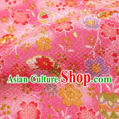 Asian Traditional Classical Sakura Fan Pattern Pink Tapestry Satin Brocade Fabric Japanese Kimono Silk Material