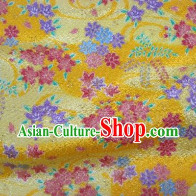 Asian Traditional Classical Oriental Cherry Pattern Yellow Tapestry Satin Brocade Fabric Japanese Kimono Silk Material