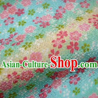 Asian Traditional Classical Oriental Cherry Pattern Blue Tapestry Satin Brocade Fabric Japanese Kimono Silk Material