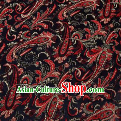 Asian Chinese Classical Pipa Flowers Pattern Black Brocade Traditional Tibetan Robe Satin Fabric Silk Material