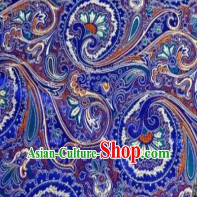 Asian Chinese Classical Peacock Feather Pattern Royalblue Brocade Traditional Tibetan Robe Satin Fabric Silk Material