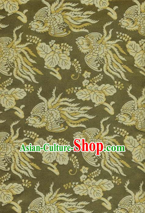 Asian Traditional Classical Phoenix Pattern Green Brocade Fabric Japanese Kimono Satin Silk Material