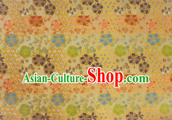Asian Traditional Classical Sakura Pattern Nishijin Golden Brocade Fabric Japanese Kimono Satin Silk Material Asian Traditional Classical Sakura Pattern Nishijin Golden Brocade Fabric Japanese Kimono Satin Silk Material