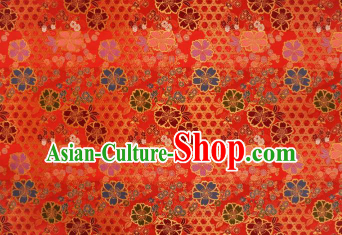 Asian Traditional Classical Sakura Pattern Nishijin Red Brocade Fabric Japanese Kimono Satin Silk Material Asian Traditional Classical Sakura Pattern Nishijin Red Brocade Fabric Japanese Kimono Satin Silk Material