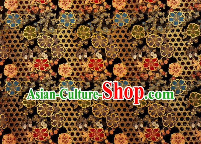 Asian Traditional Classical Sakura Pattern Nishijin Black Brocade Fabric Japanese Kimono Satin Silk Material Asian Traditional Classical Sakura Pattern Nishijin Black Brocade Fabric Japanese Kimono Satin Silk Material