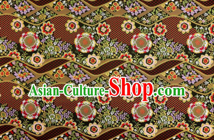 Asian Traditional Classical Flowers Pattern Nishijin Black Brocade Fabric Japanese Kimono Satin Silk Material Asian Traditional Classical Flowers Pattern Nishijin Black Brocade Fabric Japanese Kimono Satin Silk Material