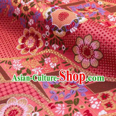 Asian Traditional Classical Flowers Pattern Nishijin Pink Brocade Fabric Japanese Kimono Satin Silk Material
