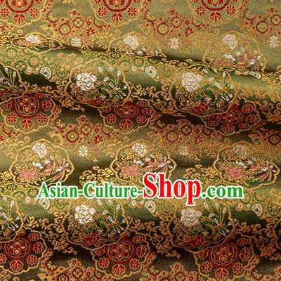Asian Traditional Classical Phoenix Pattern Nishijin Green Brocade Fabric Japanese Kimono Satin Silk Material