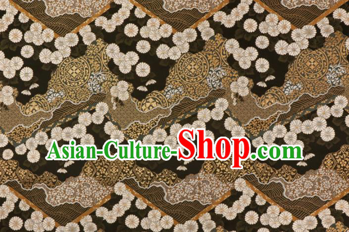 Asian Traditional Classical Daisy Pattern Nishijin Black Brocade Fabric Japanese Kimono Satin Silk Material Asian Traditional Classical Daisy Pattern Nishijin Black Brocade Fabric Japanese Kimono Satin Silk Material