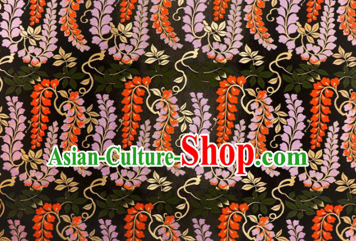 Asian Traditional Classical Wisteria Pattern Nishijin Black Brocade Fabric Japanese Kimono Satin Silk Material Asian Traditional Classical Wisteria Pattern Nishijin Black Brocade Fabric Japanese Kimono Satin Silk Material