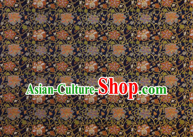 Asian Traditional Classical Flowers Pattern Nishijin Navy Brocade Fabric Japanese Kimono Satin Silk Material Asian Traditional Classical Flowers Pattern Nishijin Navy Brocade Fabric Japanese Kimono Satin Silk Material