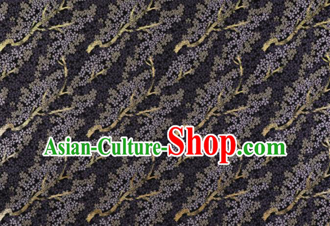 Asian Traditional Classical Sakura Pattern Nishijin Purple Brocade Fabric Japanese Kimono Satin Silk Material
