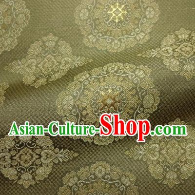Asian Traditional Classical Pattern Olive Green Brocade Fabric Japanese Kimono Satin Silk Material