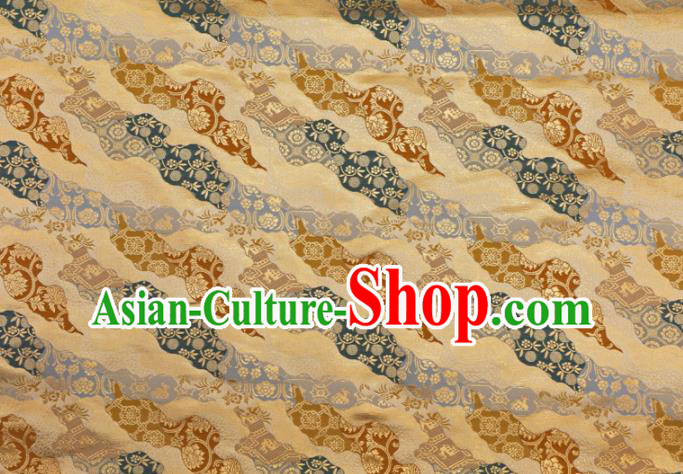 Asian Traditional Classical Pattern Golden Tapestry Satin Nishijin Brocade Fabric Japanese Kimono Silk Material Asian Traditional Classical Pattern Golden Tapestry Satin Nishijin Brocade Fabric Japanese Kimono Silk Material