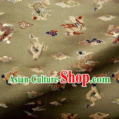 Asian Traditional Classical Dragons Pattern Olive Green Tapestry Satin Nishijin Brocade Fabric Japanese Kimono Silk Material