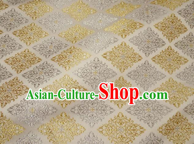 Asian Traditional Classical Pattern White Tapestry Satin Nishijin Brocade Fabric Japanese Kimono Silk Material Asian Traditional Classical Pattern White Tapestry Satin Nishijin Brocade Fabric Japanese Kimono Silk Material