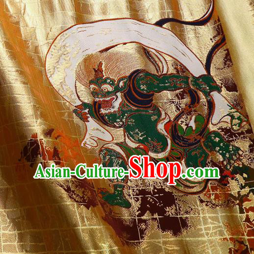 Asian Traditional Classical Thunder God Pattern Golden Brocade Fabric Japanese Kimono Satin Silk Material Asian Traditional Classical Thunder God Pattern Golden Brocade Fabric Japanese Kimono Satin Silk Material