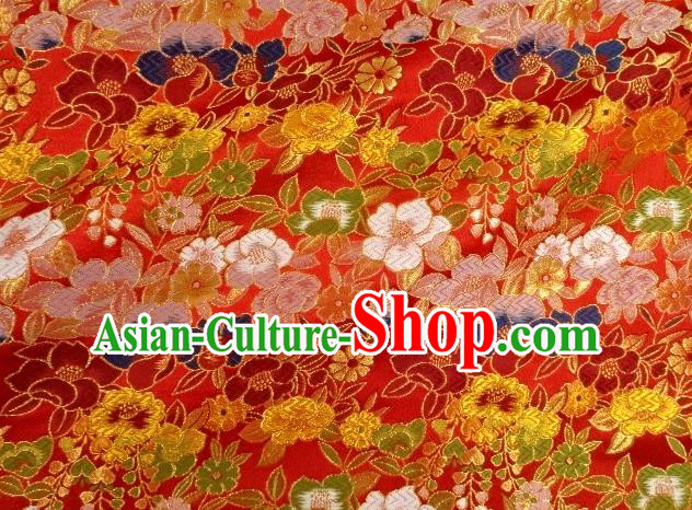 Asian Traditional Classical Flowers Pattern Nishijin Red Brocade Fabric Japanese Kimono Satin Silk Material Asian Traditional Classical Flowers Pattern Nishijin Red Brocade Fabric Japanese Kimono Satin Silk Material