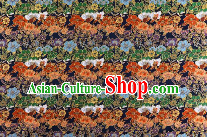 Asian Traditional Classical Flowers Pattern Nishijin Black Brocade Fabric Japanese Kimono Satin Silk Material Asian Traditional Classical Flowers Pattern Nishijin Black Brocade Fabric Japanese Kimono Satin Silk Material