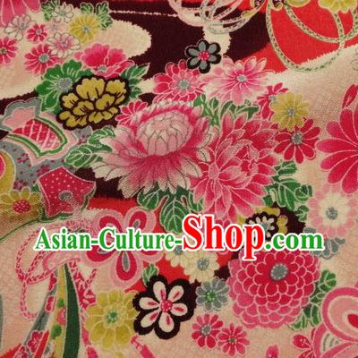 Asian Traditional Classical Flowers Pattern Pink Tapestry Satin Nishijin Brocade Fabric Japanese Kimono Silk Material