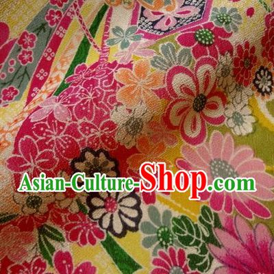 Asian Traditional Classical Flowers Pattern Green Tapestry Satin Nishijin Brocade Fabric Japanese Kimono Silk Material