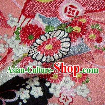 Asian Traditional Classical Daisy Pattern Pink Tapestry Satin Nishijin Brocade Fabric Japanese Kimono Silk Material