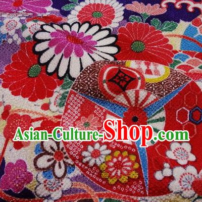 Asian Traditional Classical Pattern Purple Tapestry Satin Nishijin Brocade Fabric Japanese Kimono Silk Material