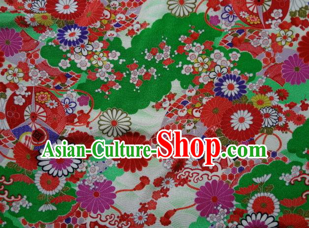 Asian Traditional Classical Pattern Green Tapestry Satin Nishijin Brocade Fabric Japanese Kimono Silk Material Asian Traditional Classical Pattern Green Tapestry Satin Nishijin Brocade Fabric Japanese Kimono Silk Material
