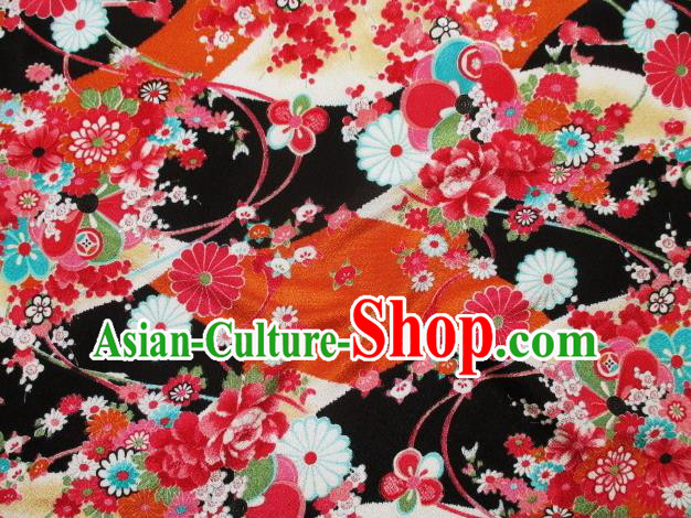 Asian Traditional Classical Peony Pattern Black Tapestry Satin Brocade Fabric Japanese Kimono Silk Material Asian Traditional Classical Peony Pattern Black Tapestry Satin Brocade Fabric Japanese Kimono Silk Material