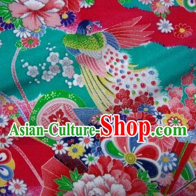 Asian Traditional Classical Peacock Pattern Blue Tapestry Satin Brocade Fabric Japanese Kimono Silk Material