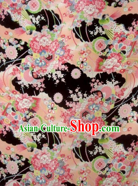 Asian Traditional Classical Peacock Pattern Black Tapestry Satin Brocade Fabric Japanese Kimono Silk Material Asian Traditional Classical Peacock Pattern Black Tapestry Satin Brocade Fabric Japanese Kimono Silk Material