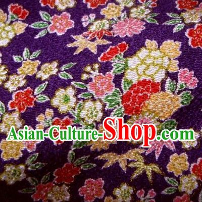 Asian Traditional Classical Daisy Pattern Purple Brocade Tapestry Satin Fabric Japanese Kimono Silk Material