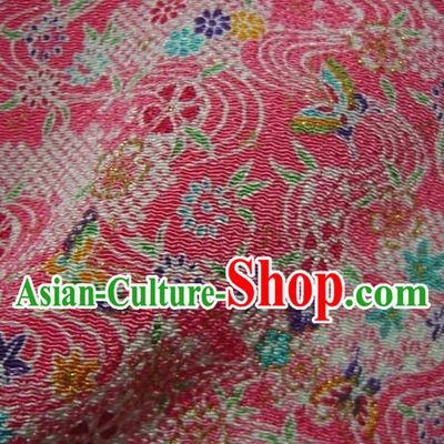 Asian Traditional Classical Maple Leaf Pattern Pink Brocade Tapestry Satin Fabric Japanese Kimono Silk Material