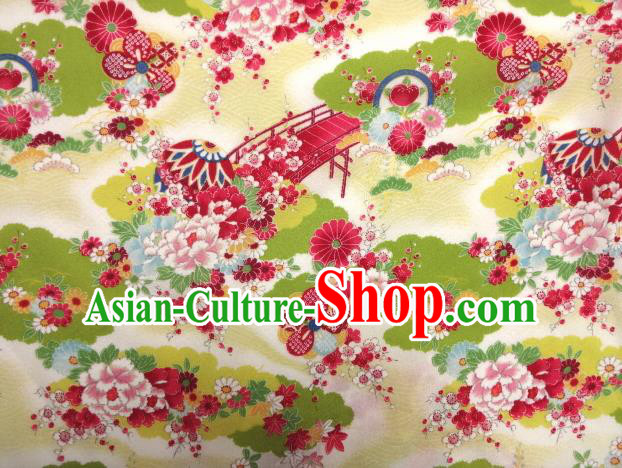 Asian Traditional Classical Peony Pattern Yellow Brocade Tapestry Satin Fabric Japanese Kimono Silk Material Asian Traditional Classical Peony Pattern Yellow Brocade Tapestry Satin Fabric Japanese Kimono Silk Material