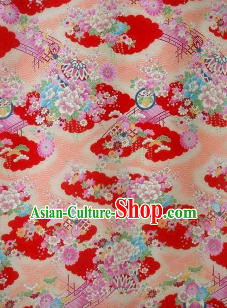 Asian Traditional Classical Peony Pattern Red Brocade Tapestry Satin Fabric Japanese Kimono Silk Material Asian Traditional Classical Peony Pattern Red Brocade Tapestry Satin Fabric Japanese Kimono Silk Material