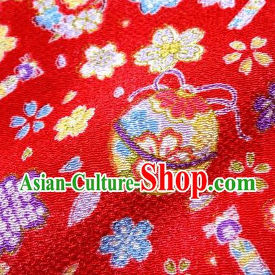 Asian Traditional Kimono Classical Sakura Bells Pattern Red Brocade Tapestry Satin Fabric Japanese Silk Material