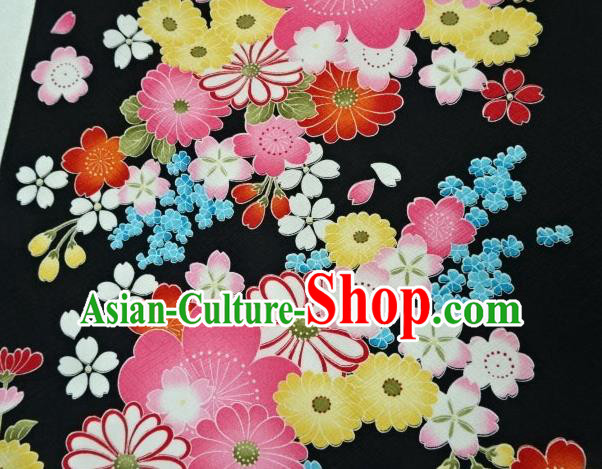Asian Traditional Kimono Classical Flowers Pattern Black Brocade Tapestry Satin Fabric Japanese Silk Material Asian Traditional Kimono Classical Flowers Pattern Black Brocade Tapestry Satin Fabric Japanese Silk Material
