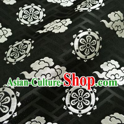 Asian Traditional Kimono Classical Clouds Pattern Black Nishijin Brocade Tapestry Satin Fabric Japanese Silk Material