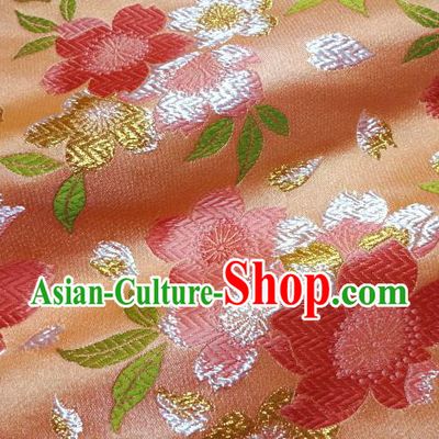 Asian Traditional Kimono Classical Sakura Pattern Orange Nishijin Brocade Tapestry Satin Fabric Japanese Silk Material