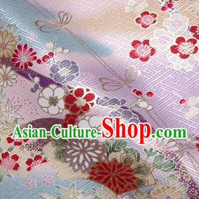 Asian Traditional Kimono Classical Sakura Pattern Light Purple Nishijin Brocade Tapestry Satin Fabric Japanese Silk Material
