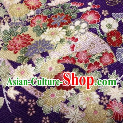 Asian Traditional Kimono Classical Sakura Pattern Deep Purple Nishijin Brocade Tapestry Satin Fabric Japanese Silk Material