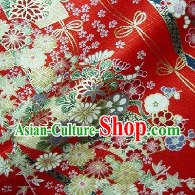 Asian Traditional Kimono Classical Sakura Pattern Red Nishijin Brocade Tapestry Satin Fabric Japanese Silk Material
