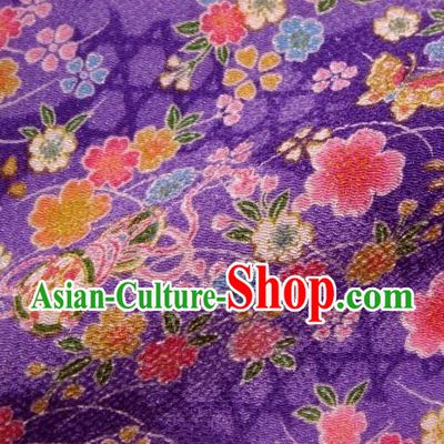 Asian Traditional Classical Butterfly Sakura Pattern Purple Brocade Tapestry Satin Fabric Japanese Kimono Silk Material