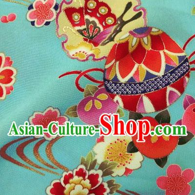 Asian Traditional Kimono Classical Ball Pattern Green Brocade Tapestry Satin Fabric Japanese Kyoto Silk Material