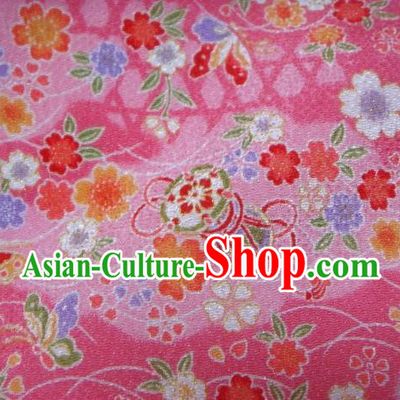 Asian Traditional Classical Butterfly Sakura Pattern Pink Brocade Tapestry Satin Fabric Japanese Kimono Silk Material