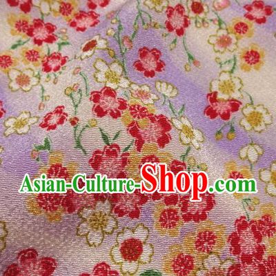 Asian Traditional Classical Sakura Pattern Violet Brocade Tapestry Satin Fabric Japanese Kimono Silk Material