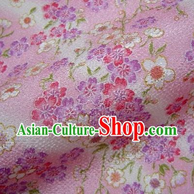 Asian Traditional Classical Sakura Pattern Pink Brocade Tapestry Satin Fabric Japanese Kimono Silk Material