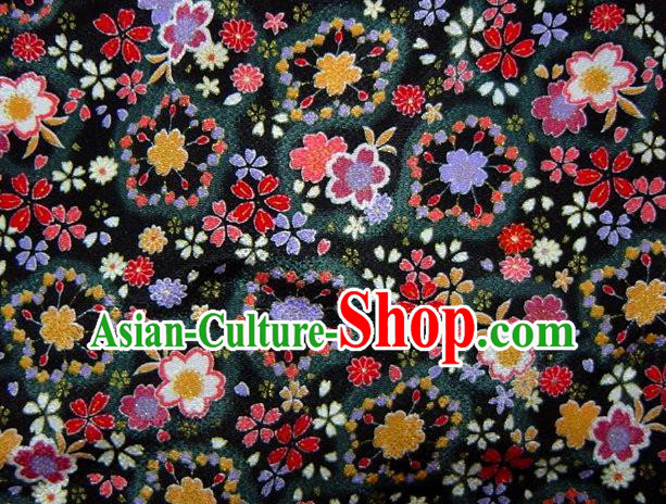 Asian Traditional Classical Sakura Pattern Black Brocade Tapestry Satin Fabric Japanese Kimono Silk Material Asian Traditional Classical Sakura Pattern Black Brocade Tapestry Satin Fabric Japanese Kimono Silk Material