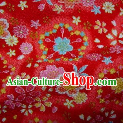 Asian Traditional Classical Sakura Pattern Red Brocade Tapestry Satin Fabric Japanese Kimono Silk Material